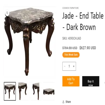 Cosmos Furniture Jade End Table 4090CHJAD, Dark Brown, Marble Top - Thumbnail 2